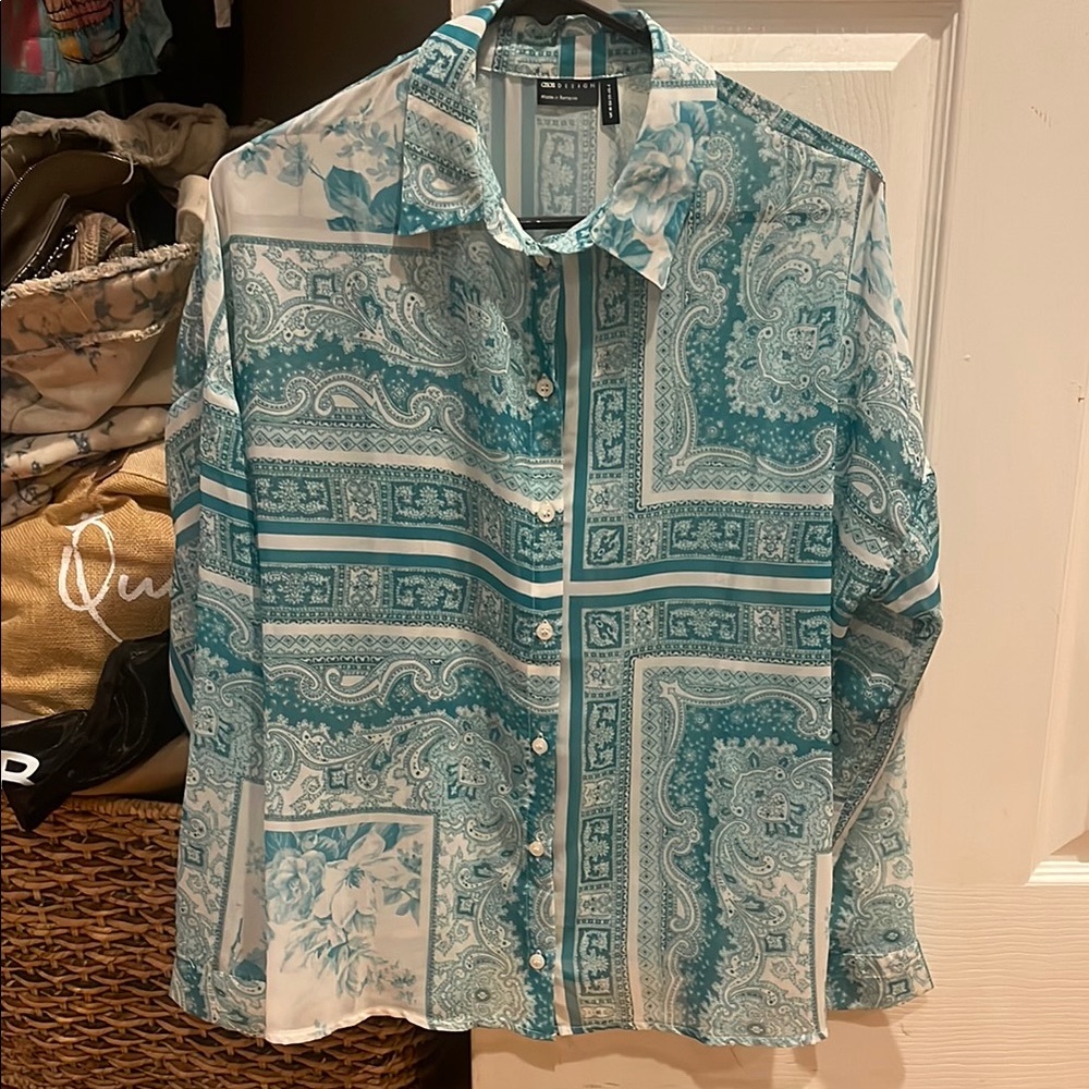 Teal Patterned ASOS Design sheer shirt